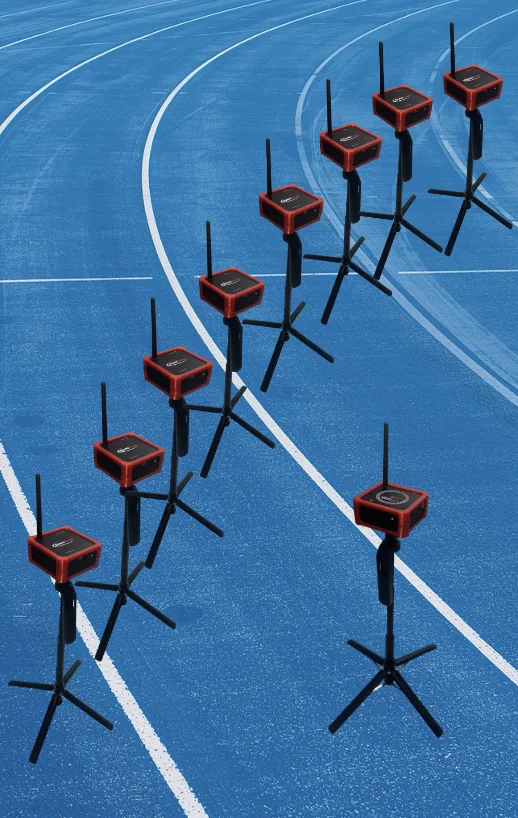 SplitFast Club Pack: 8 LiDAR timing gates with wireless hub and tripods for 8-lane finish line timing and meet results publishing